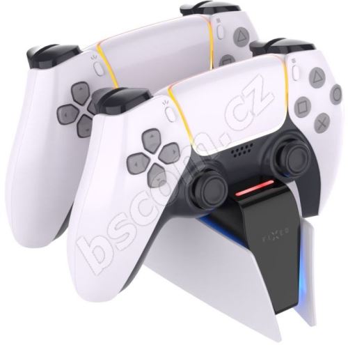 Stojan na herní ovladač FIXED Charging Station pro dva bezdrátové ovladače DualSense PlayStation 5 černo-bílá