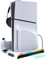 Stojan na herní konzoli iPega P5S006 Multifunkční Nabíjecí RGB Stojan s Chlazením pro PS5 Slim White (1)