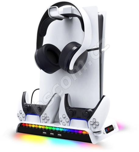 Stojan na herní konzoli iPega P5S006 Multifunkční Nabíjecí RGB Stojan s Chlazením pro PS5 Slim White