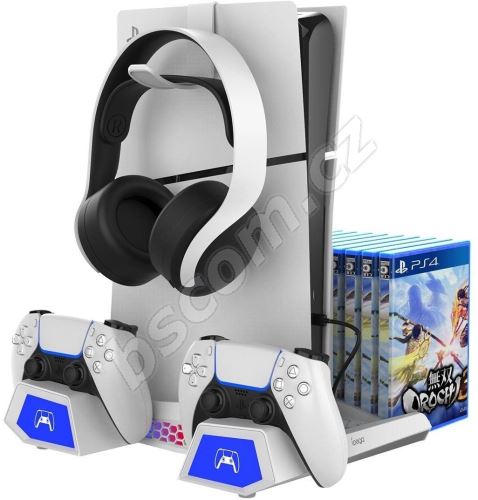 Stojan na herní konzoli iPega P5S023 Multifunkční Nabíjecí RGB Stojan s Chlazením pro PS5/PS5 Slim White